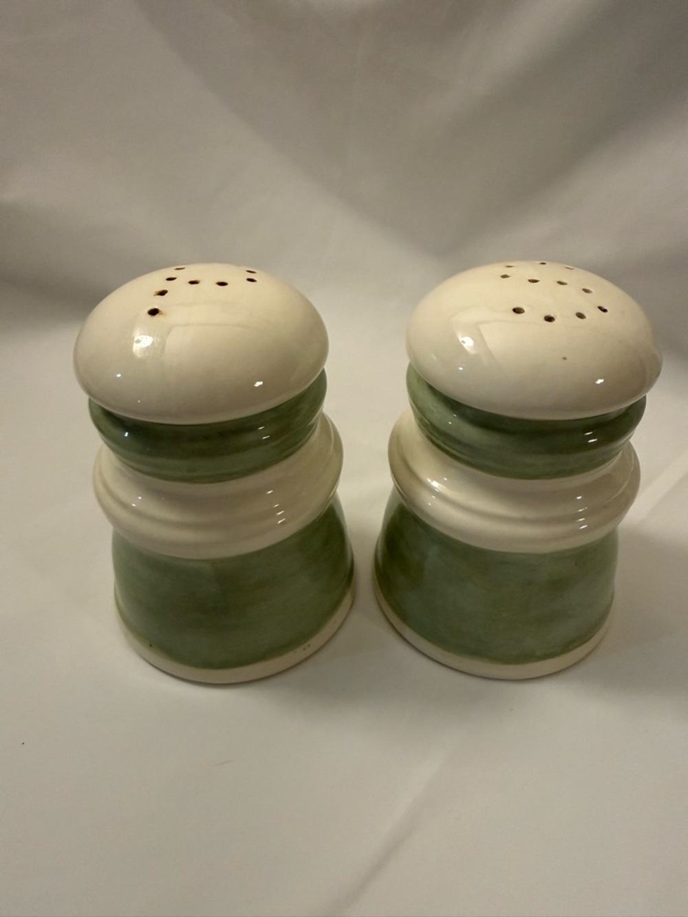 Vintage Ceramic Salt and Pepper Shakers Green/Cream